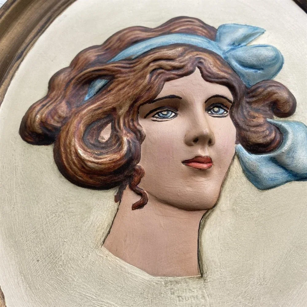 Vintage DUNCAN CERAMIC Lovely Lady Wall Plaque Erma Gilliland Set of 2 Cameo